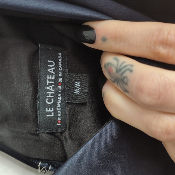 Vintage Le Chateau Women's Medium Navy Blue‎ Heavy Satin High Low Dress - Picture 2 of 4